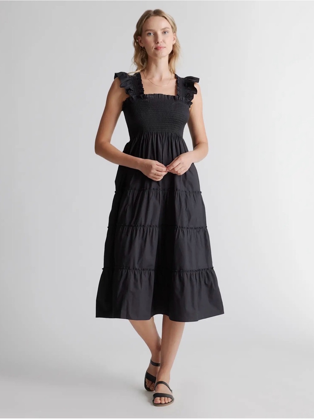 Quince 100% Organic Cotton Poplin Smocked Midi Dress